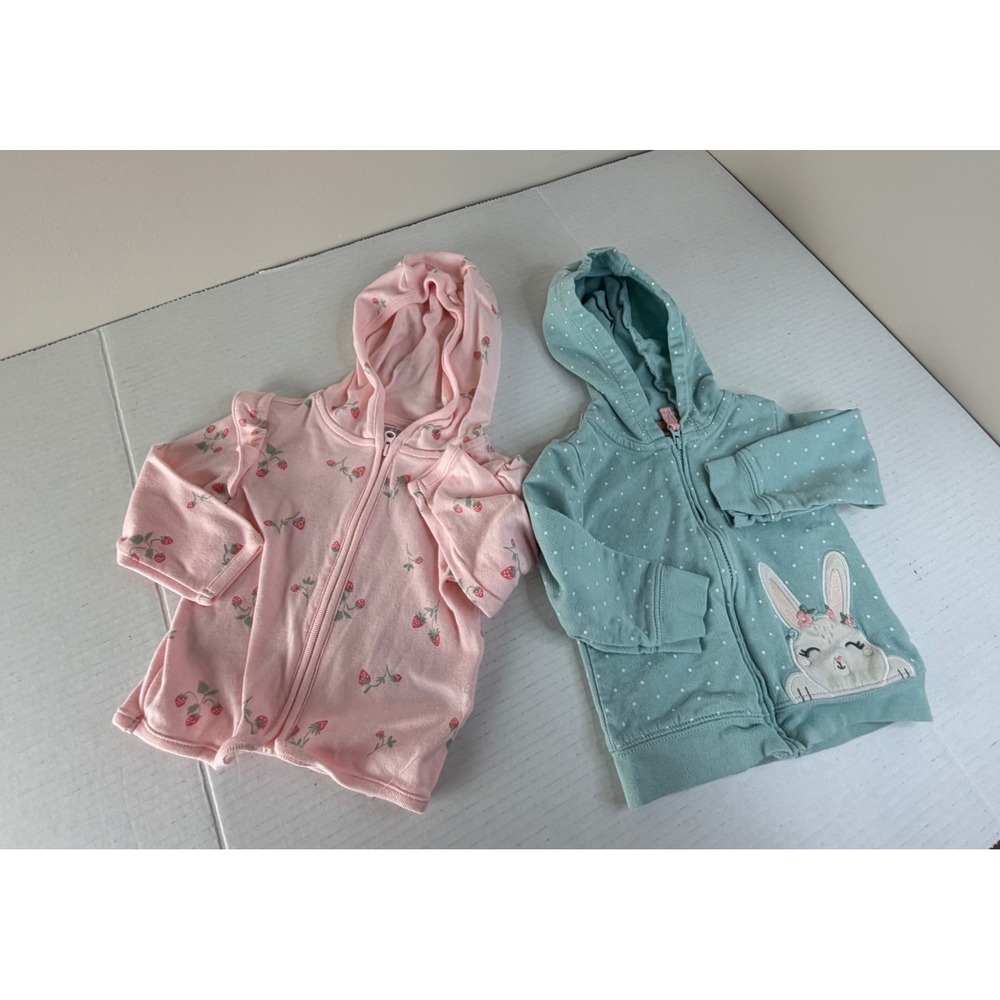 Carter's Hoodie Jacket Set of 2 Full Zip Pink & Green Polkadot Girls 6-9 Months